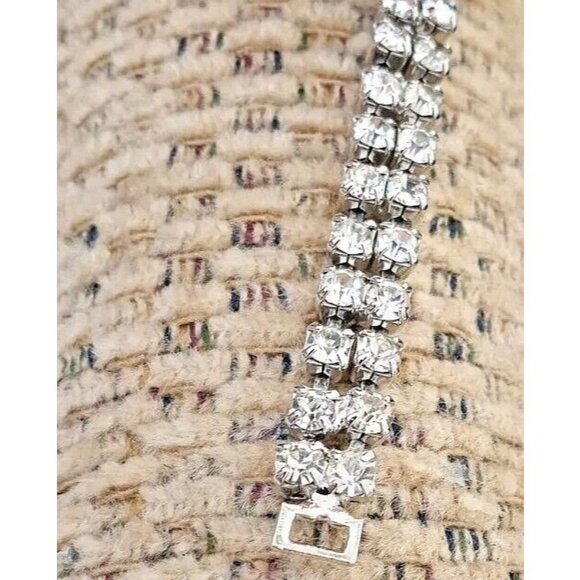 Vintage Silver Tone Infinity Bracelet CZ Rhinestones Encrusted Fold Over Clasp - Picture 5 of 10